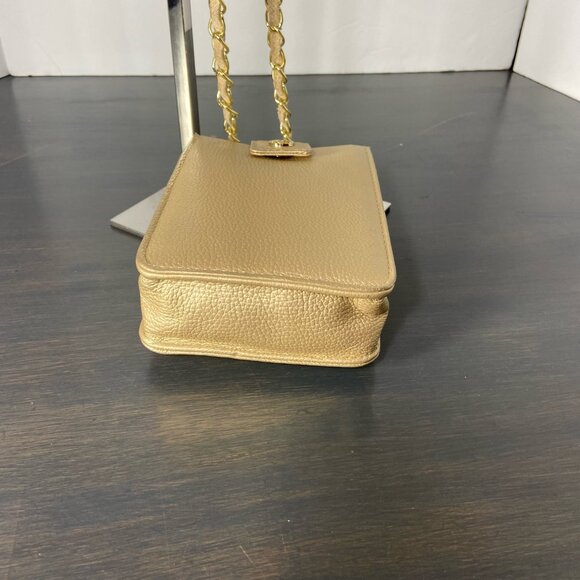 Gold Genuine Leather Mini Crossbody Bag – Chain Strap – Pebbled Leather - Picture 4 of 10